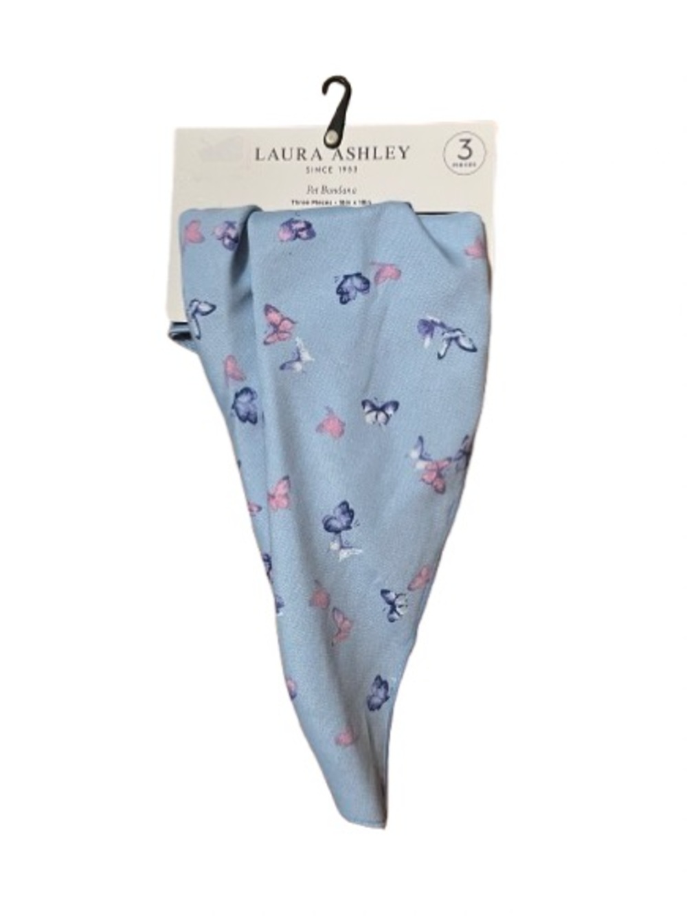 NWT Laura Ashley 3 Pack Light Blue Dog Bandannas with Pink & Purple Butterflies